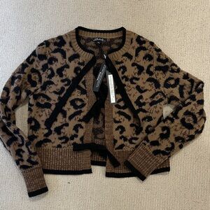 Charlie B Saks Brown and Black Leopard Cardigan sz small